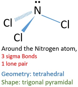 nitrogen trichloride NCl3 molecule shape and geometry
